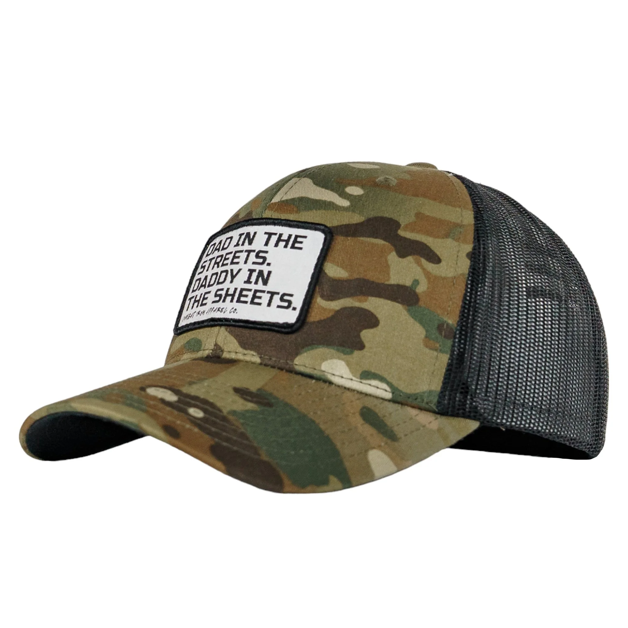 Dad In The Streets. Daddy In The Sheets. White Patch Snapback Hat - Image 2