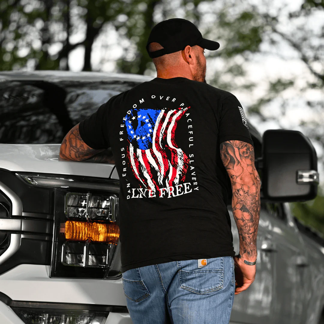 Men's Dangerous Freedom Over Peaceful Slavery Patriotic T-Shirt - Image 5