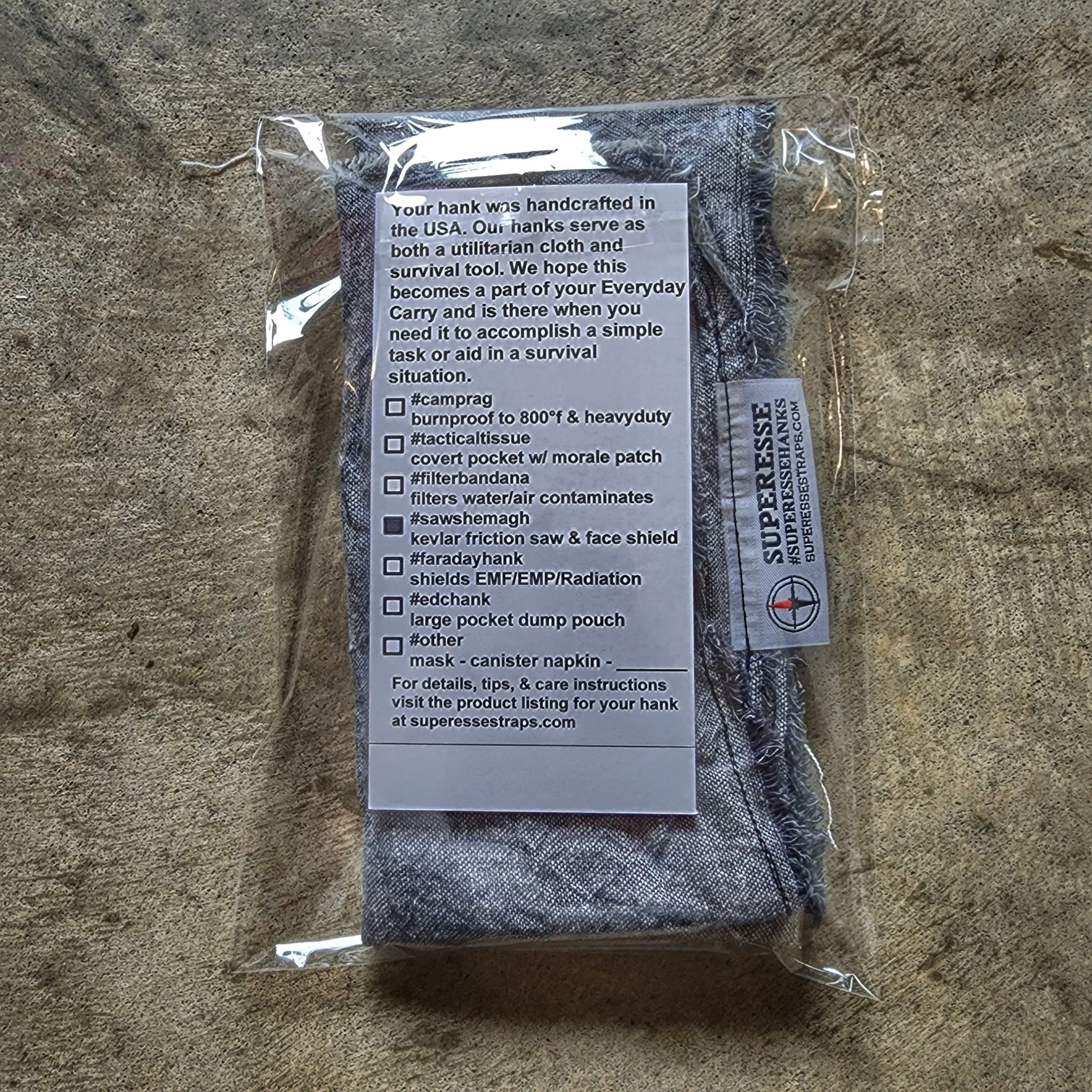 Saw Shemagh: Firestarter sewn button, built-in Kevlar Utility Saw, Fire Tinder border. - Image 21