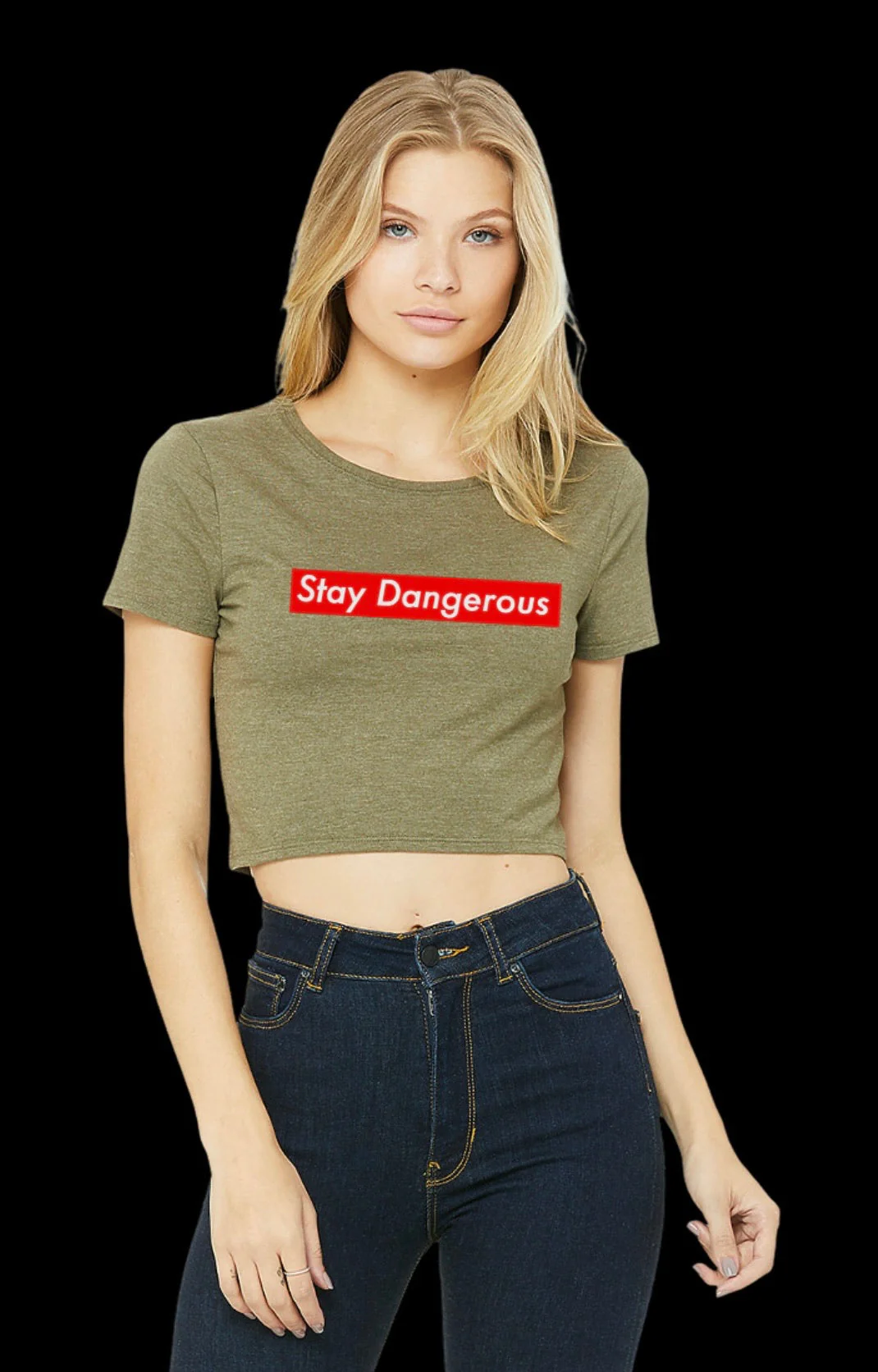 "STAY DANGEROUS" CROP (MIL GREEN & BLACK) - Image 4