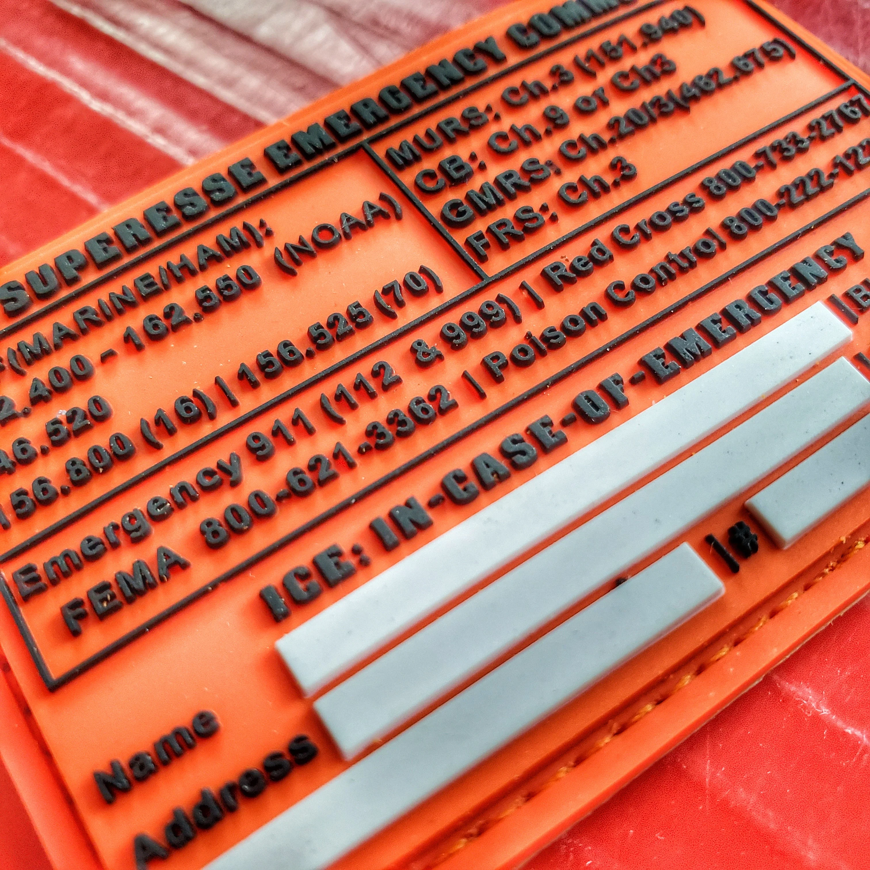 Storage Pocket Patch: Emergency Comms with Radio Frequency/Channel and Telephone Contact Numbers, ICE Card - Image 3