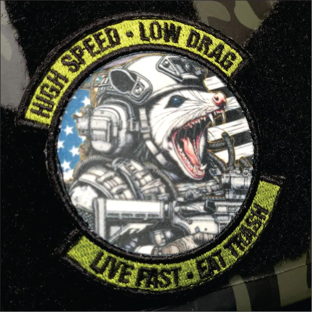 Tactical Possum Street Cat Collection - High Speed - Low Drag - Live Fast - Eat Trash - 3" Embroidered/Sublimated Patch - Image 2