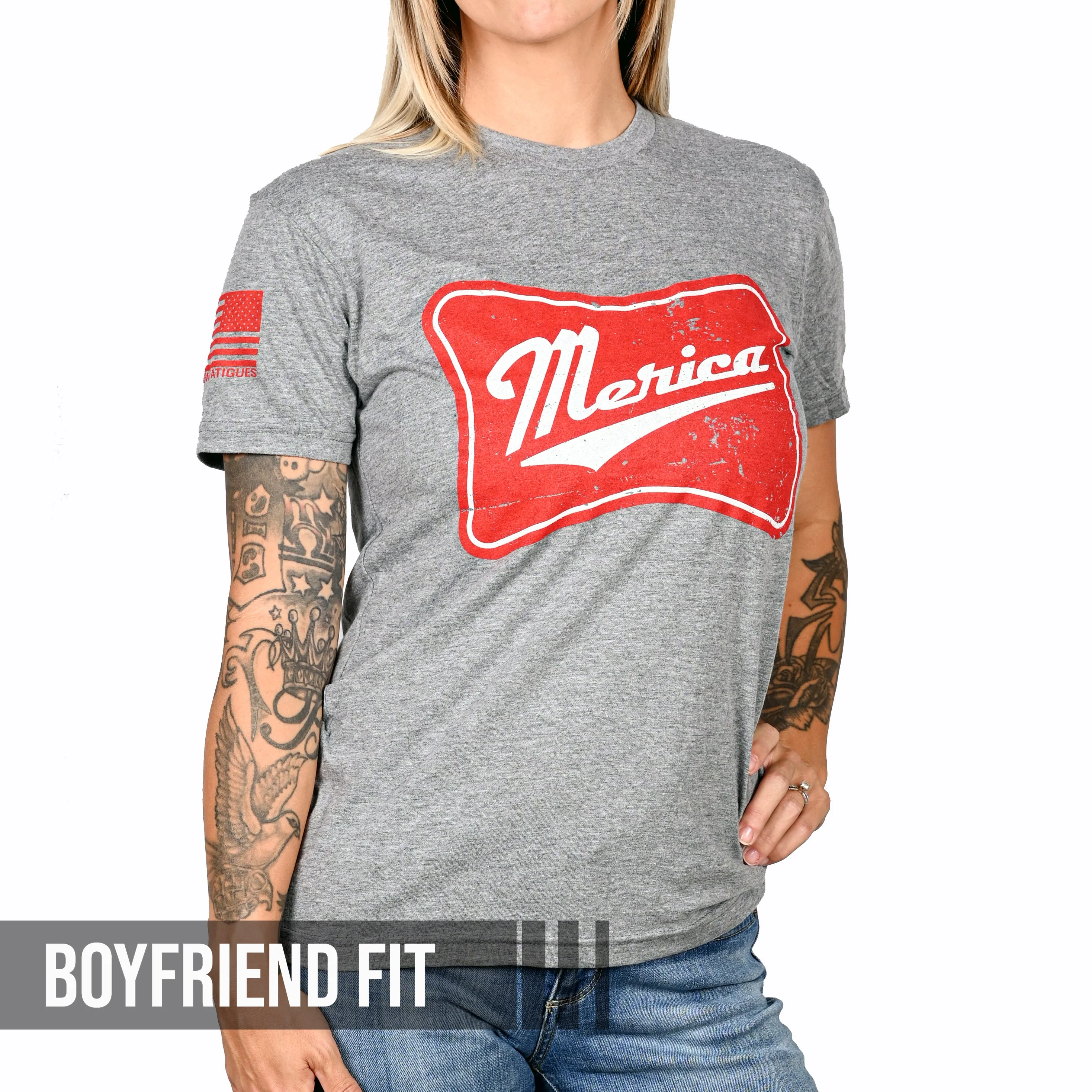 Women's 'Merica Patriotic Boyfriend Fit T-Shirt - Image 2
