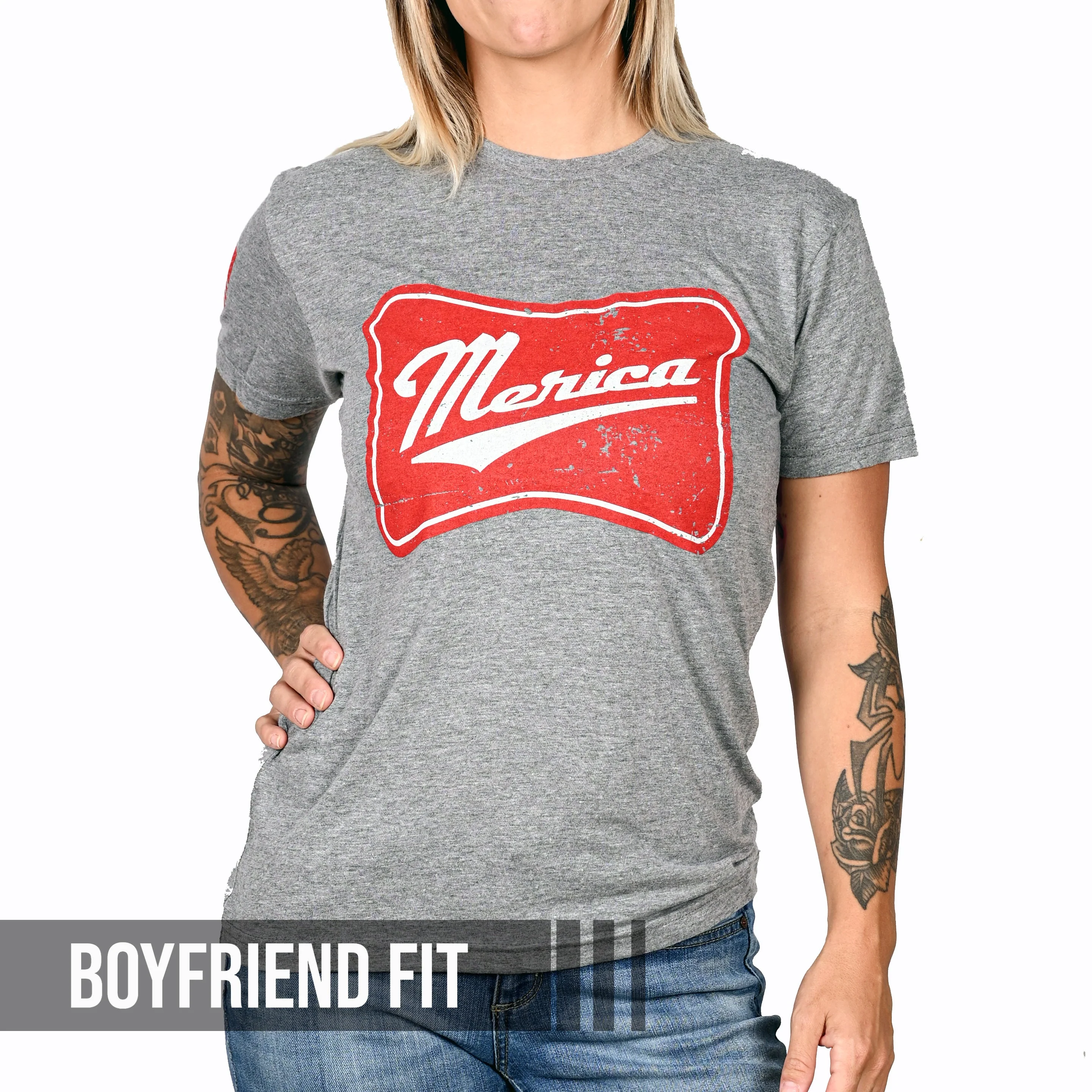 Women's 'Merica Patriotic Boyfriend Fit T-Shirt - Image 3